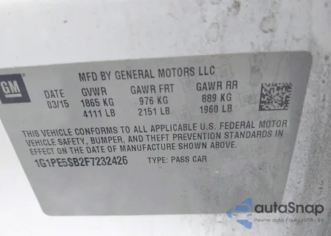 2015 Chevrolet Cruze 2Lt Auto from USA, damaged, VIN 1G1PE5SB2F7232426